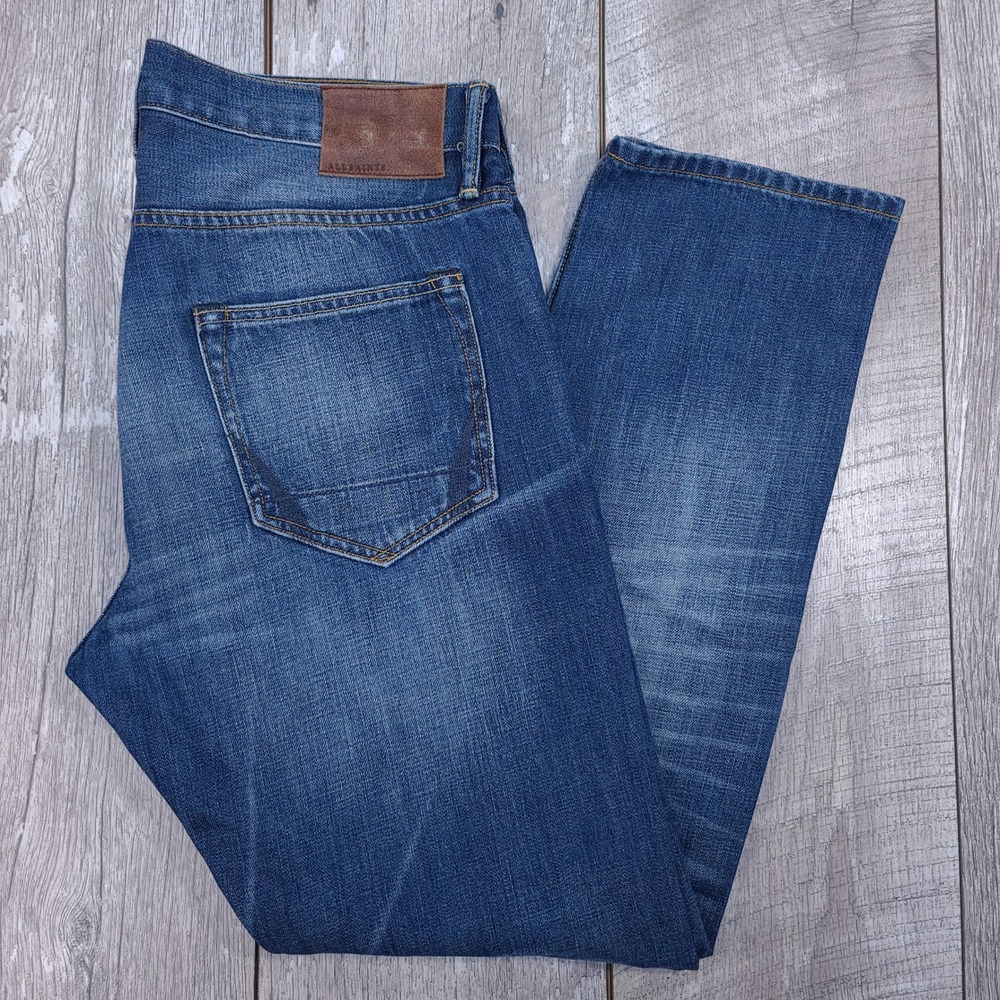 All Saints Hubbard Tapered Jeans Men 32x30 Blue Button Fly Cotton Denim